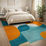 Orange Teal Geometric Modern Area Rug