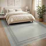 Grey Checkered Border Area Rug