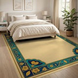 Teal Gold Ornate Persian Border Area Rug
