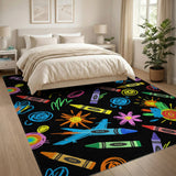 Multi-color and Patterns Vibrant Crayon Scribble Kids Area Rug