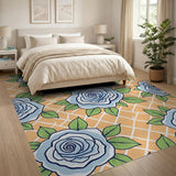 Blue Rose Trellis on Orange Area Rug