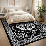 Intricate Black White Persian Black and White Area Rug