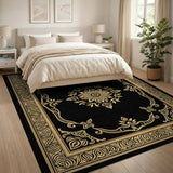 Ornate Gold Medallion Persian Area Rug - Black