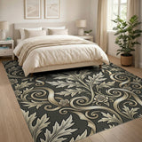 Ornate Grey Rose Leaf Vintage Area Rug