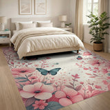 Pink Cherry Blossom Butterfly Floral Area Rug