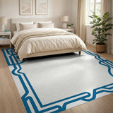 Modern Blue Wavy Border Area Rug
