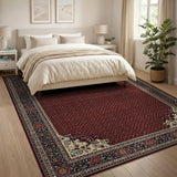 Red Traditional Persian Area Rug with Navy Borders