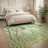 Elegant Long-Billed Birds in Reeds Green Rug