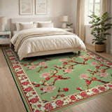 Vintage Green Plum Blossom Floral Area Rug