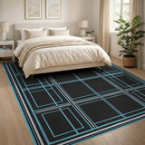 Blue and Teal Blue Teal Geometric Grid Area Rug