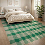 Green Gingham Check Woven Area Rug