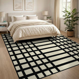 Beige and Neutral Modern Black Grid Beige Area Rug