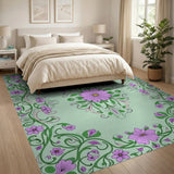 Purple Floral Mint Green Area Rug