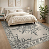 Beige and Neutral Ornate Beige Persian Medallion Rug