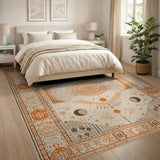 Cream Beige Sun Mandala Southwestern Rug