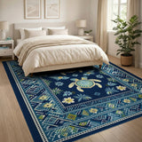 Navy Sea Turtle Tropical Floral Area Rug