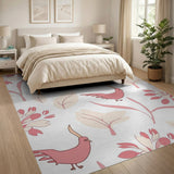 Whimsical Pink Crested Birds Blossoms Area Rug