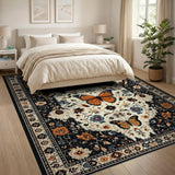 Black Monarch Butterfly Floral Persian Area Rug