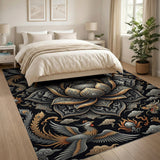 Golden Lotus Mandala Rug with Phoenix Dragon