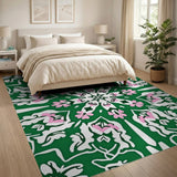 Vibrant Green Pink Floral Mandala Area Rug