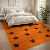 Plush Orange Paw Print Shag Area Rug