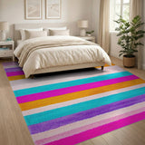 Vibrant Multi-Color Striped Shag Area Rug