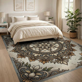 Ornate Grey Floral Mandala Distressed Rug