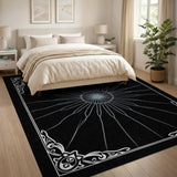 Ornate Radiant Mandala Black White Area Rug