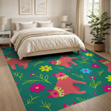 Playful Pink Cartoon Cats Flowers Area Rug