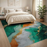 Teal Marble Swirl Gold Area Rug