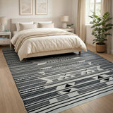 Black White Geometric Tribal Fringe Rug
