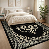 Traditional Persian Ornate Black White Persian Medallion Area Rug