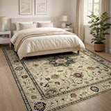 Beige and Neutral Ivory Persian Medallion Area Rug