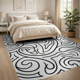 Black and White Intricate Black White Swirl Abstract Area Rug
