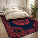 Red Sun Mandala Heritage Tribal Area Rug