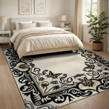 Beige and Neutral Ornate Floral Border Area Rug