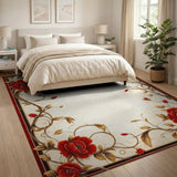 ODIKA Washable Vintage Floral Border Area Rug - Low Pile Non-Slip Red & Gold