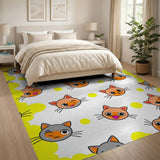 Cute Cartoon Cat Faces Area Rug with Yellow Bubbles