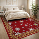 Elegant Red Snowflake Rug with Gold Border