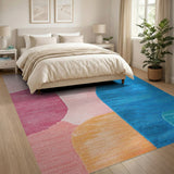 Abstract Pink Blue Curved Area Rug
