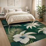 Lush Green Palm Leaf Hibiscus Area Rug