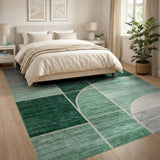Green Geometric Curve Panel Area Rug