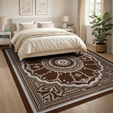 ODIKA Brown Ornate Medallion Washable Rug, Non-Slip Low Pile Vintage Area Rug