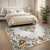 Floral Vintage Elegant Gold Ornate Medallion Area Rug