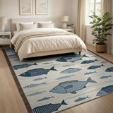 Whimsical Blue Teal Fish Coastal Beach Rug
