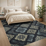 Blue Teal Persian Quatrefoil Area Rug