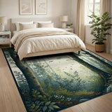 ODIKA Enchanted Forest Washable Area Rug - Low Pile Woodland Nature Print