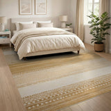Tan Beige Striped Heritage Tribal Rug