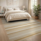 Beige Tan Striped Woven Area Rug
