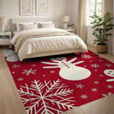 Festive Snowmen Snowflakes Red Area Rug